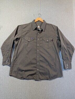 Lapso FR Pearl Snap Work Shirt Men's XL-Reg Grey Cotton Twill